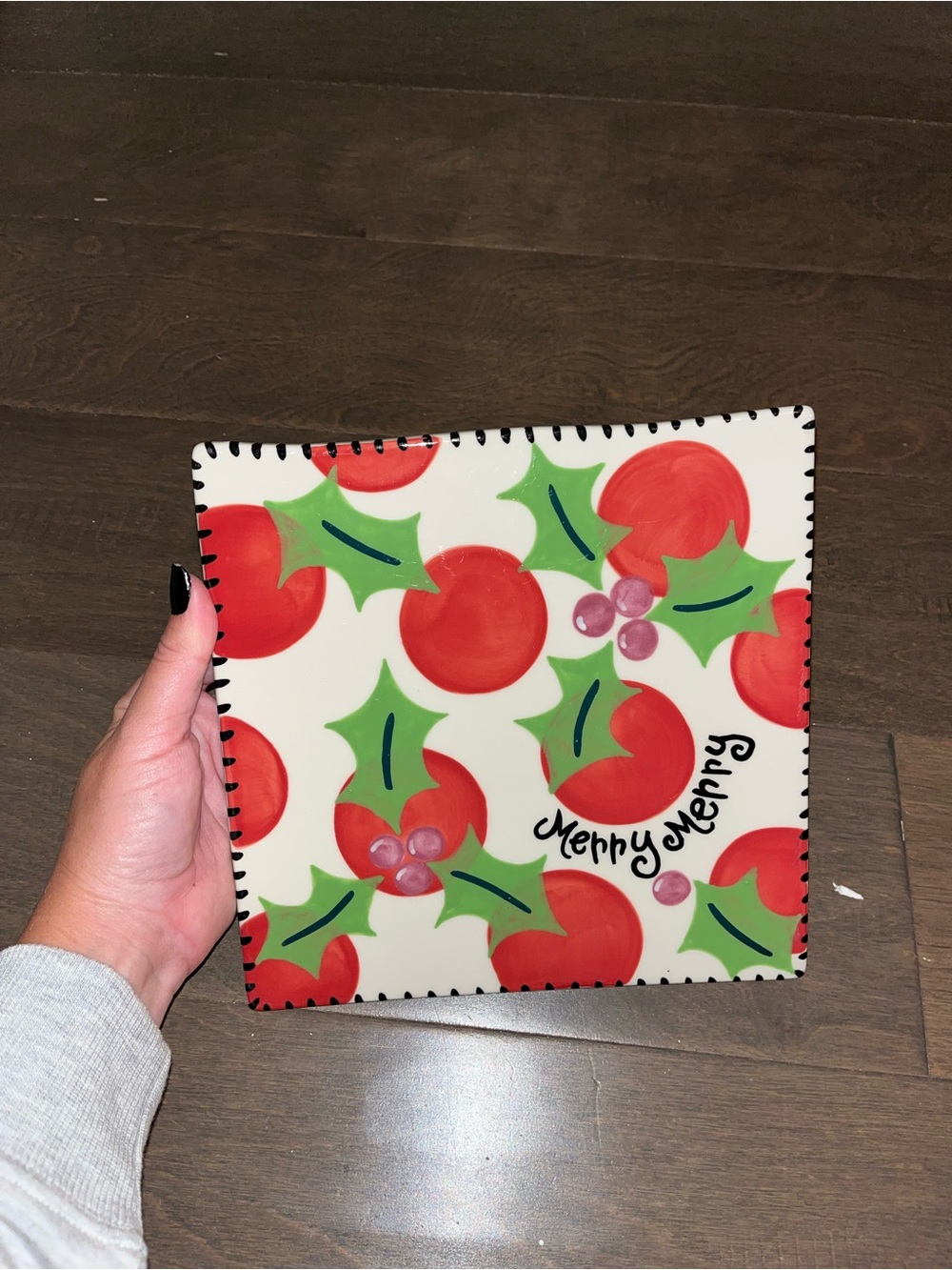 Merry Merry Holiday Holly Ceramic Square Plate